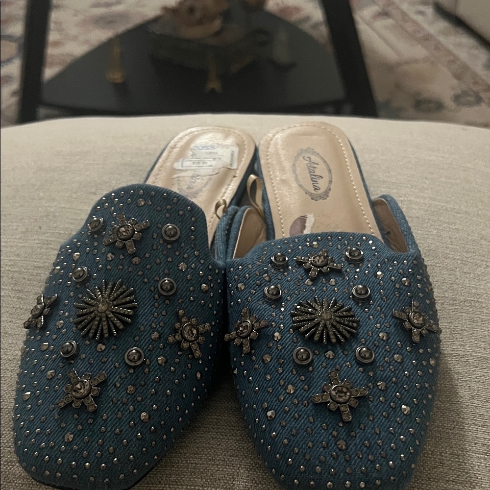 Embellished Blue Slip-On Women's Shoes